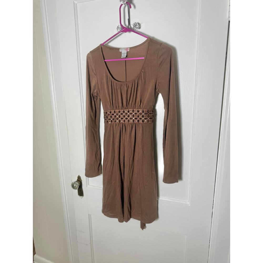 Vintage Y2K 00s Boho Body Central Brown Peasant Belle Sleeve Dress Women's Small